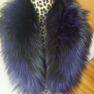 NEW real FOX Fur collar scarf scarve Purple Black 82 x 16cm great quality